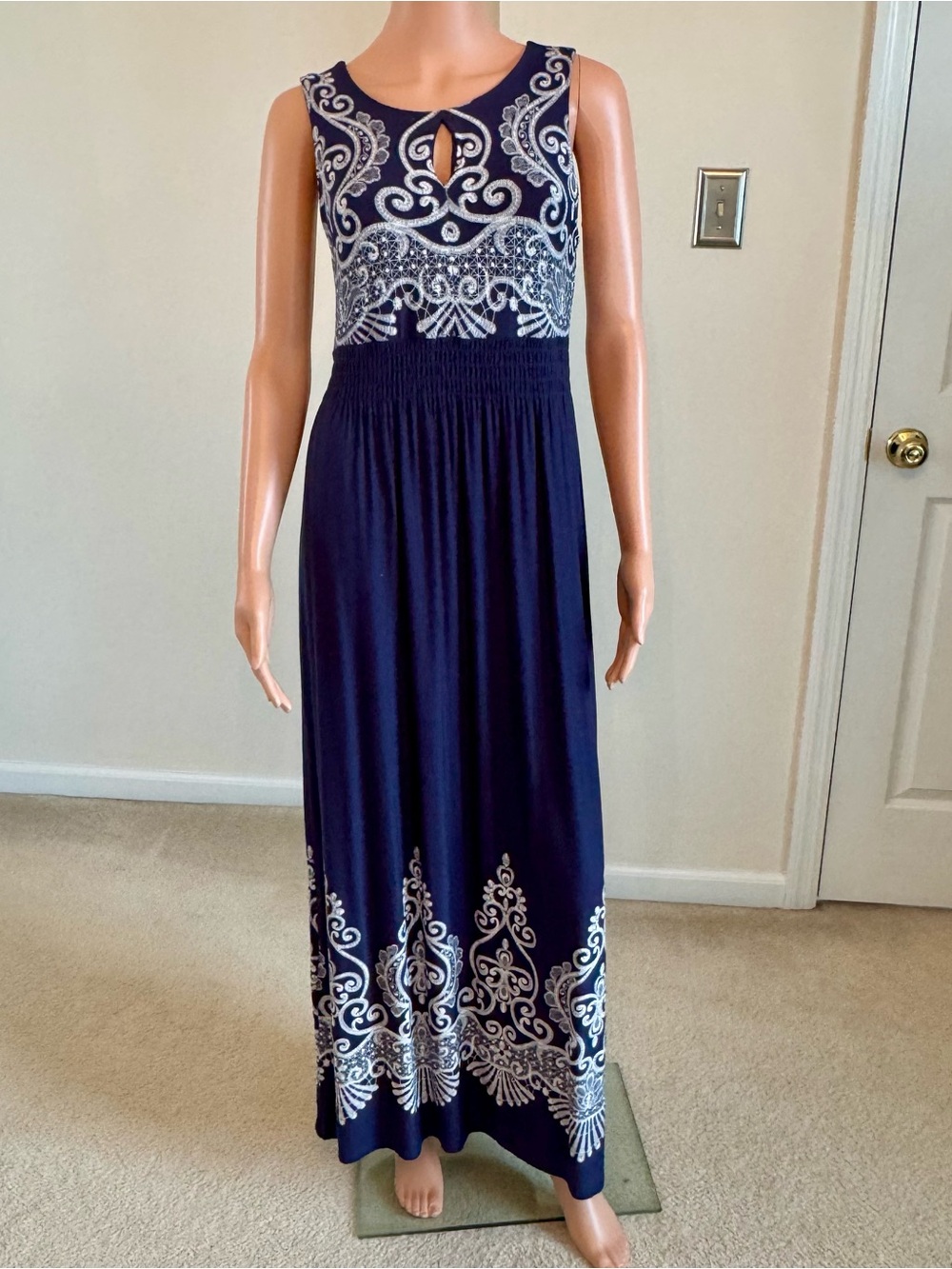 Soma Super Soft Embroidered Sleeveless Navy Maxi Summer Dress Coastal Nautical